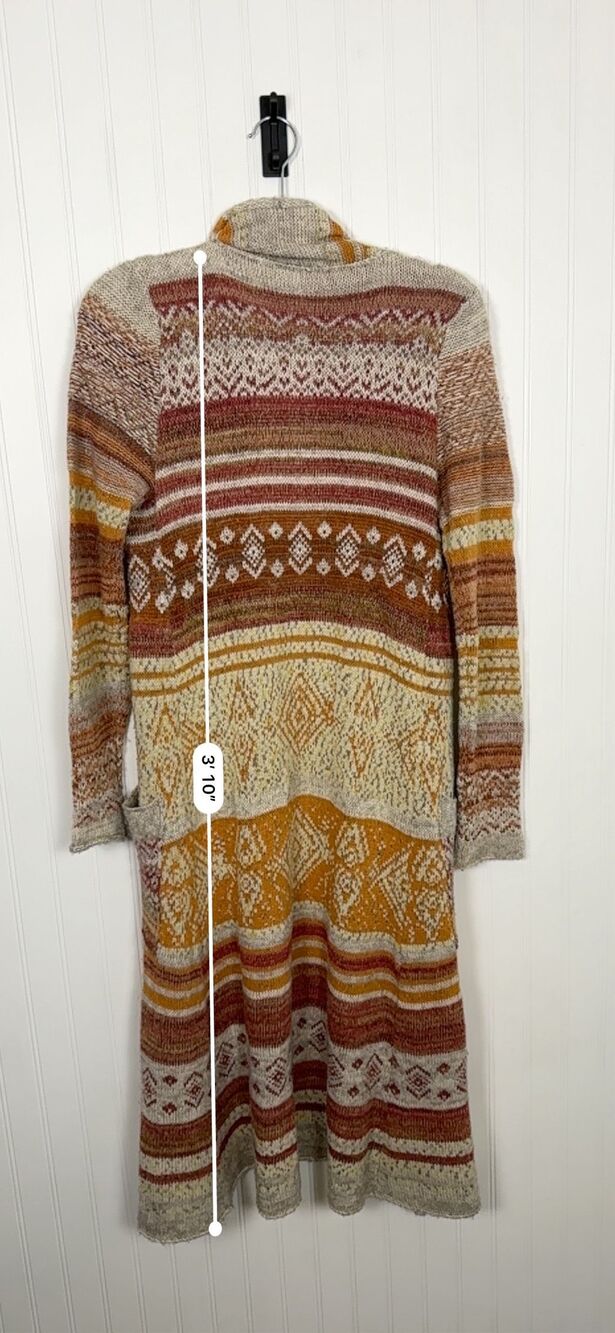 Free People Yesterdays Smile Wool Blend Duster Cardigan Size Medium Orange Pink - Picture 9 of 9